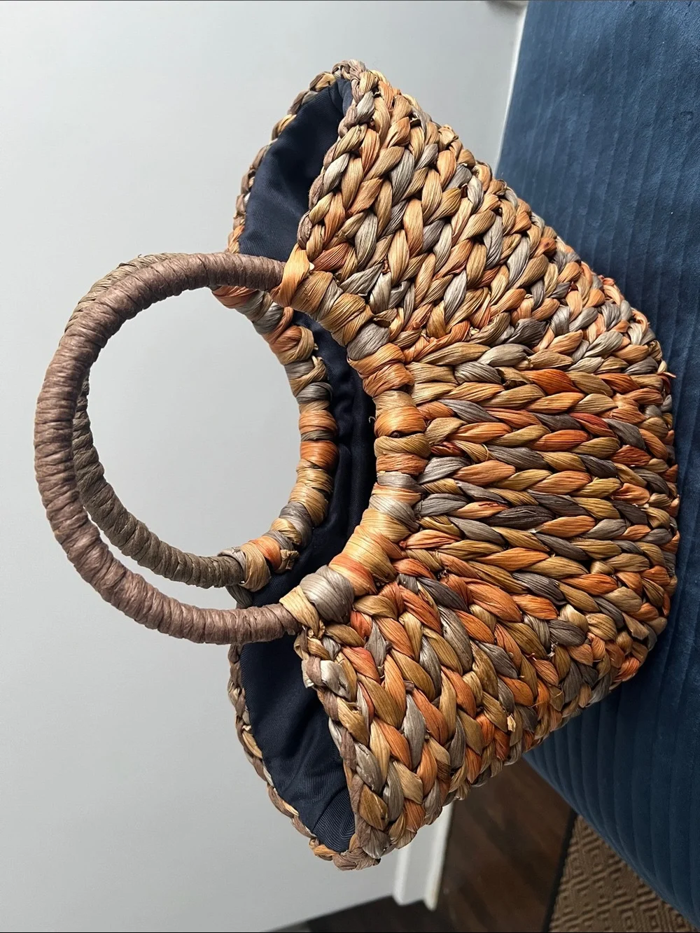 Handwoven Straw Tote Bag in Brown and Tan